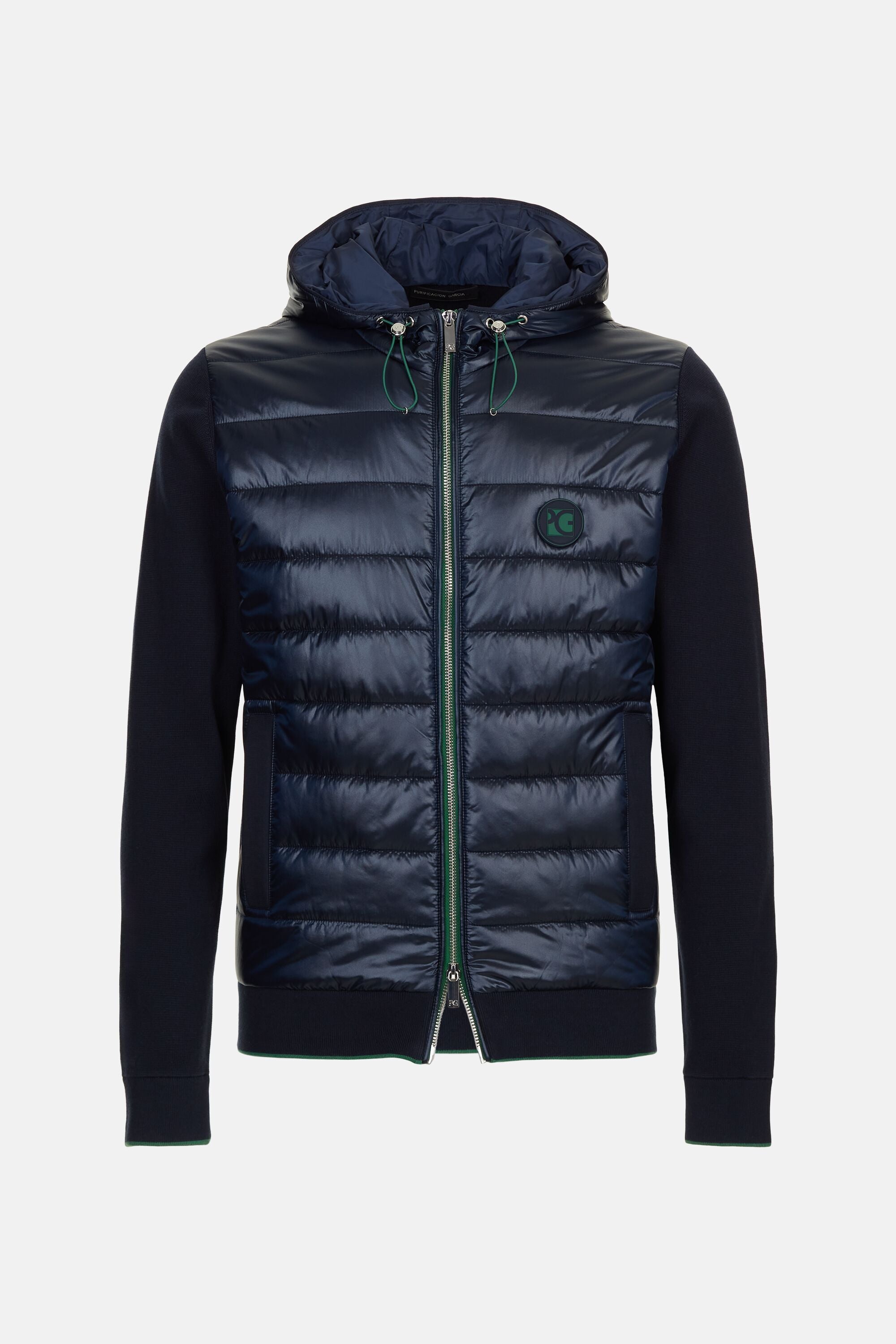 Hooded quilted nylon knit cardigan navy - Purificacion Garcia
