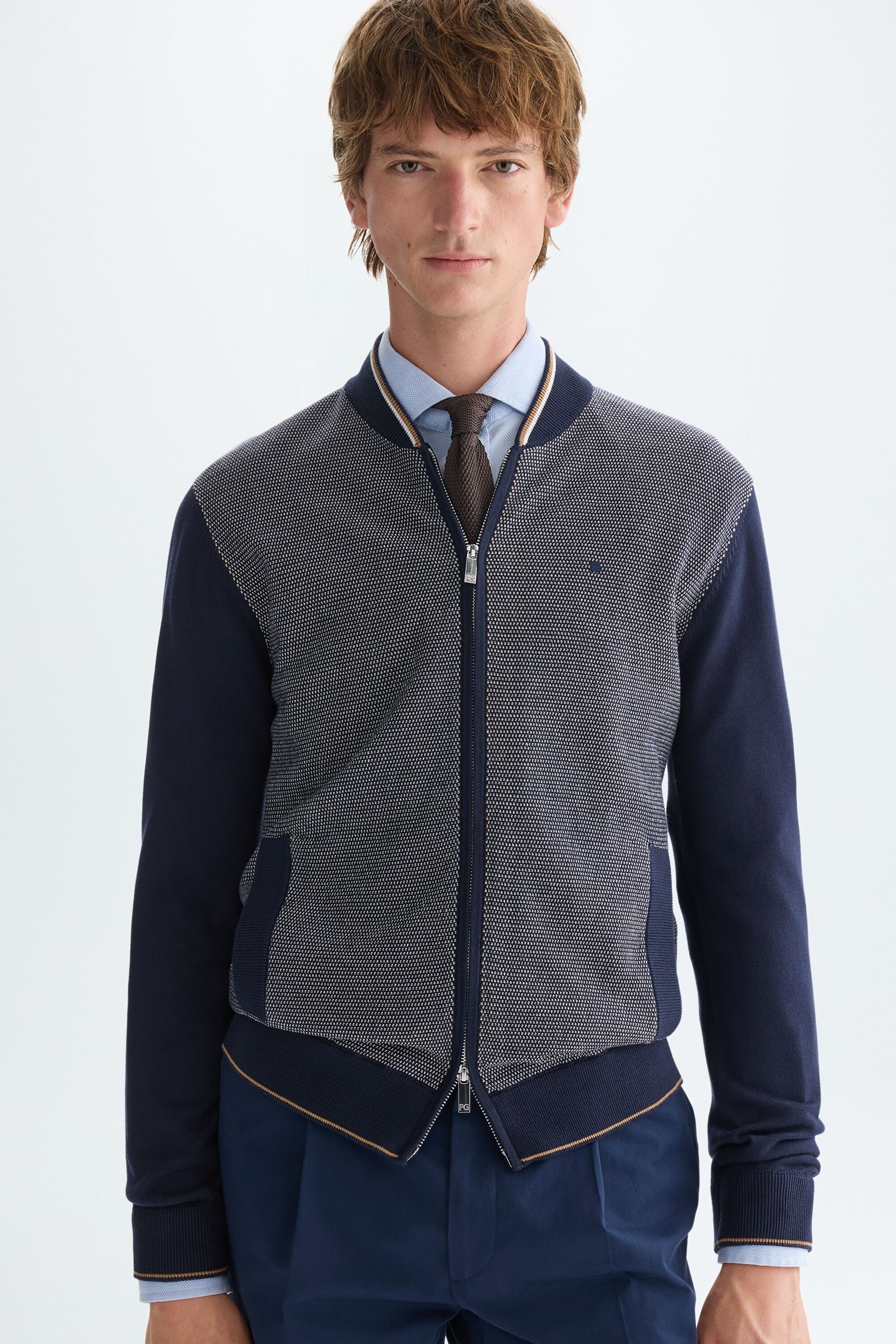 Pima cotton jacquard knit bomber jacket