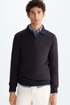 Polo collar cotton textured sweater