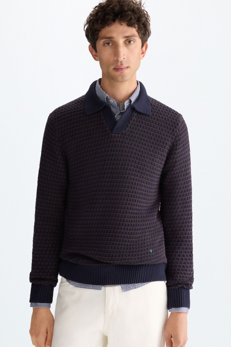 POLO COLLAR COTTON TEXTURED SWEATER