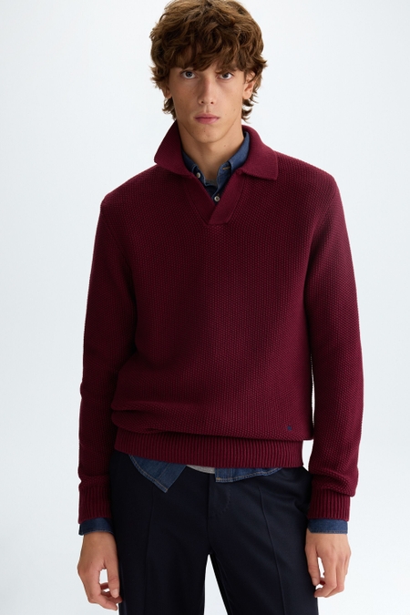 POLO COLLAR COTTON TEXTURED SWEATER