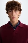 Polo collar cotton textured sweater