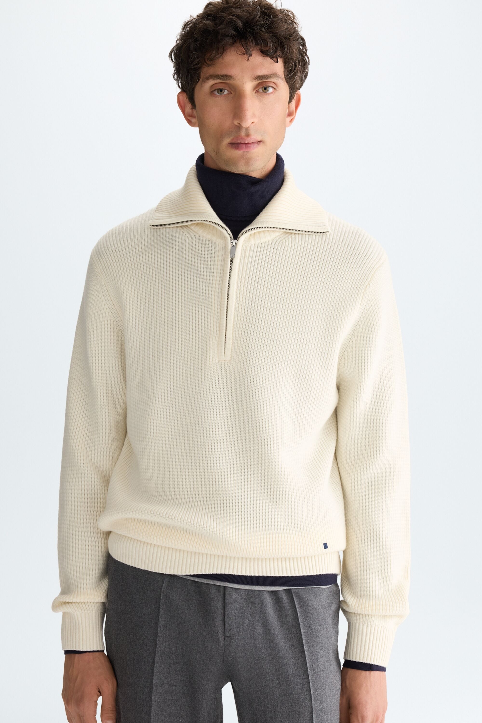 Fisherman's rib knit half-zip sweater