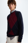 Diamond intarsia pima cotton merino wool sweater