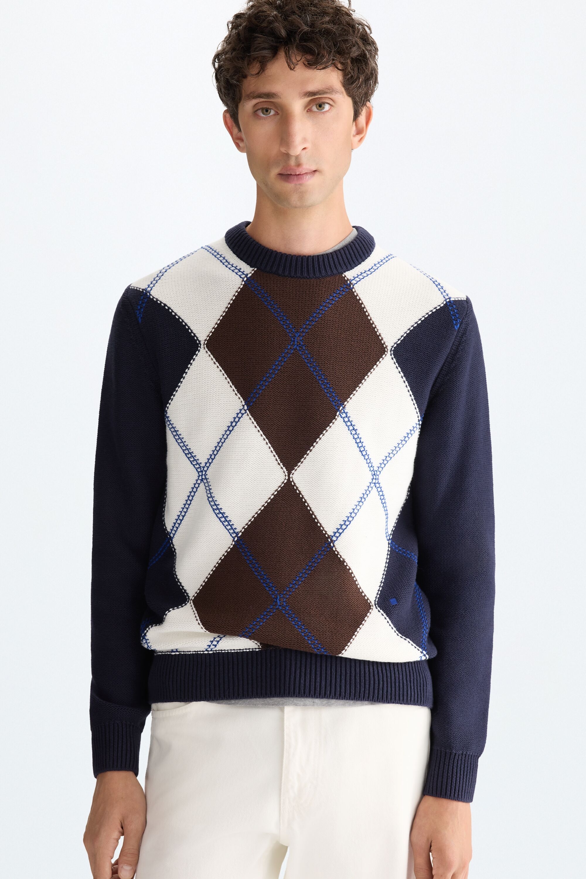 Diamond intarsia cotton sweater