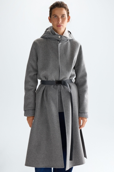 DETACHABLE HOOD DOUBLE-FACED WOOL MIDI COAT