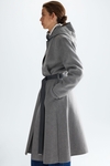 Detachable hood double-faced wool midi coat
