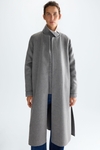 Detachable hood double-faced wool midi coat