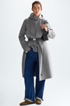 Detachable hood double-faced wool midi coat