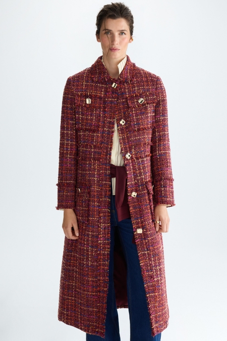 JEWEL-BUTTONED WOVEN FITTED COAT