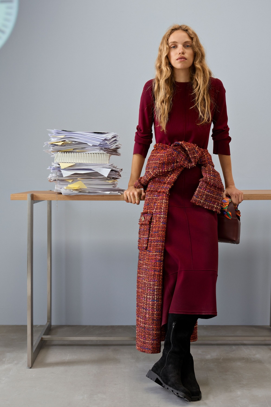 JEWEL-BUTTONED WOVEN FITTED COAT