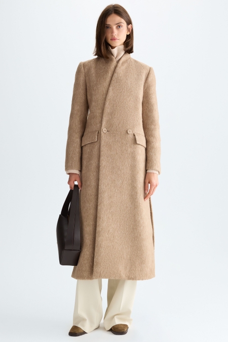 BRUSHED WOOL FITTED LONG COAT