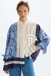 Denim patchwork print twill A-line shirt