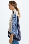 Denim patchwork print twill A-line shirt