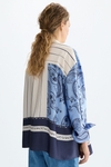 Denim patchwork print twill A-line shirt