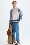 Denim patchwork print twill A-line shirt