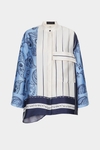 Denim patchwork print twill A-line shirt