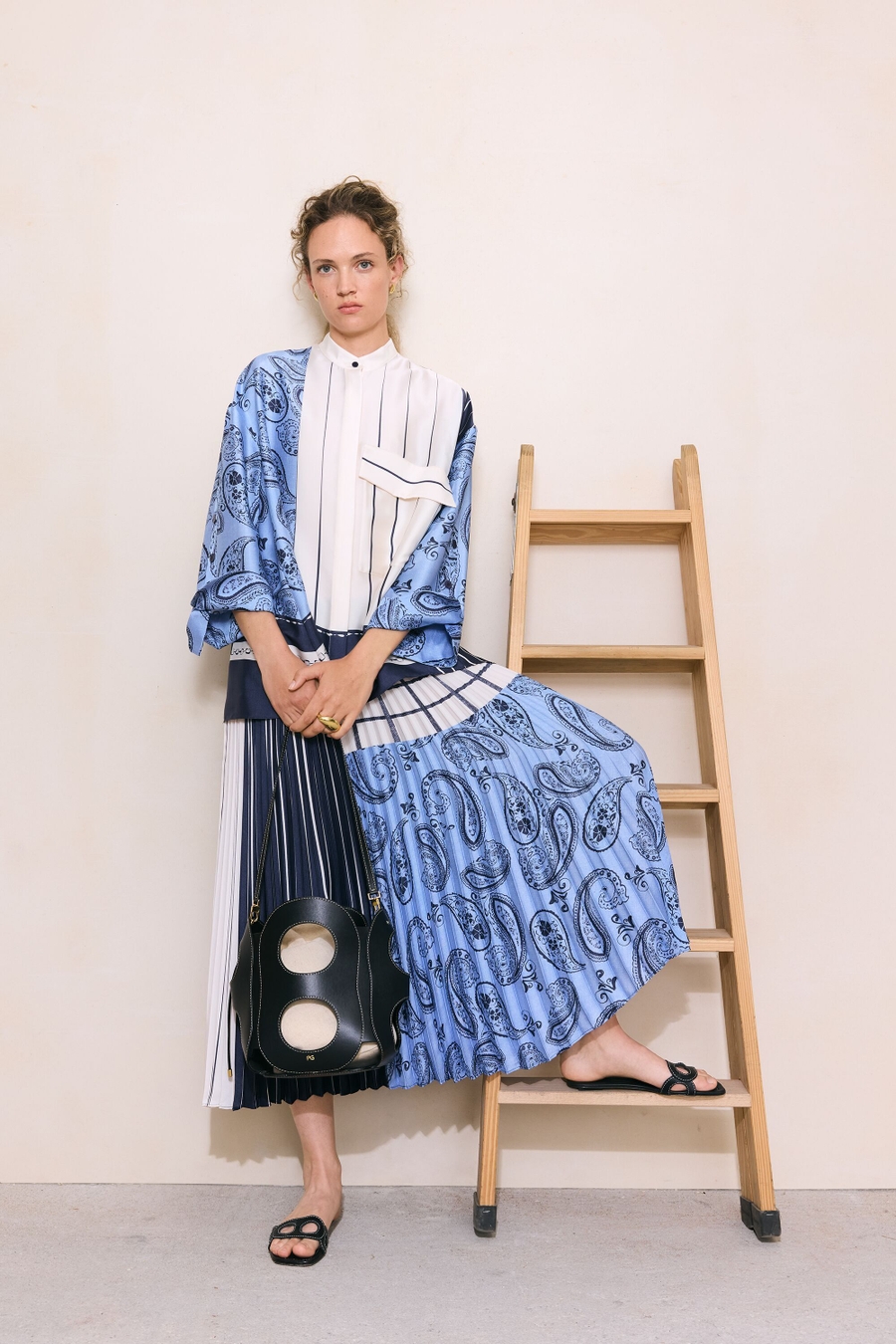 DENIM PATCHWORK PRINT TWILL A-LINE SHIRT