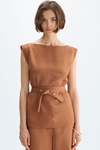 Linen straight-fit top with belt
