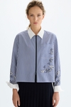 Striped print cotton A-line shirt