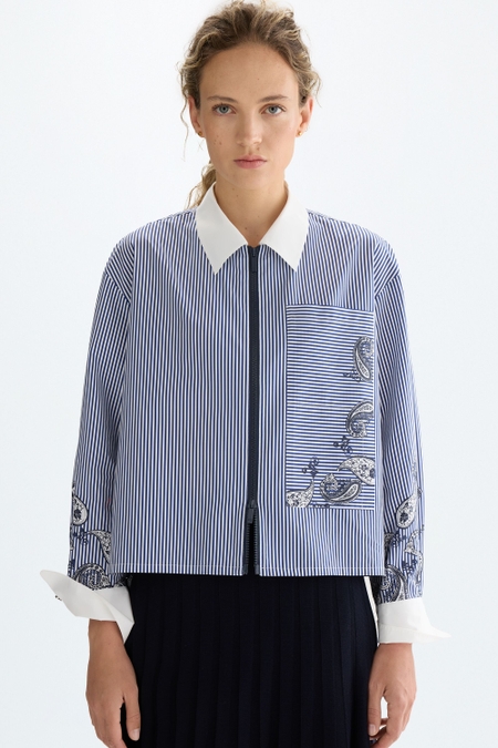 STRIPED PRINT COTTON A-LINE SHIRT