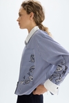 Striped print cotton A-line shirt