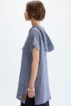 Hooded crinkle linen straight-fit long top