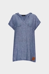 Hooded crinkle linen straight-fit long top