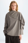 Faux-cool wool oversize asymmetric blouse
