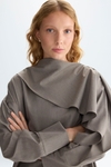 Faux-cool wool oversize asymmetric blouse