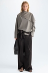 Faux-cool wool oversize asymmetric blouse