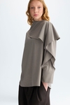 Faux-cool wool oversize asymmetric blouse
