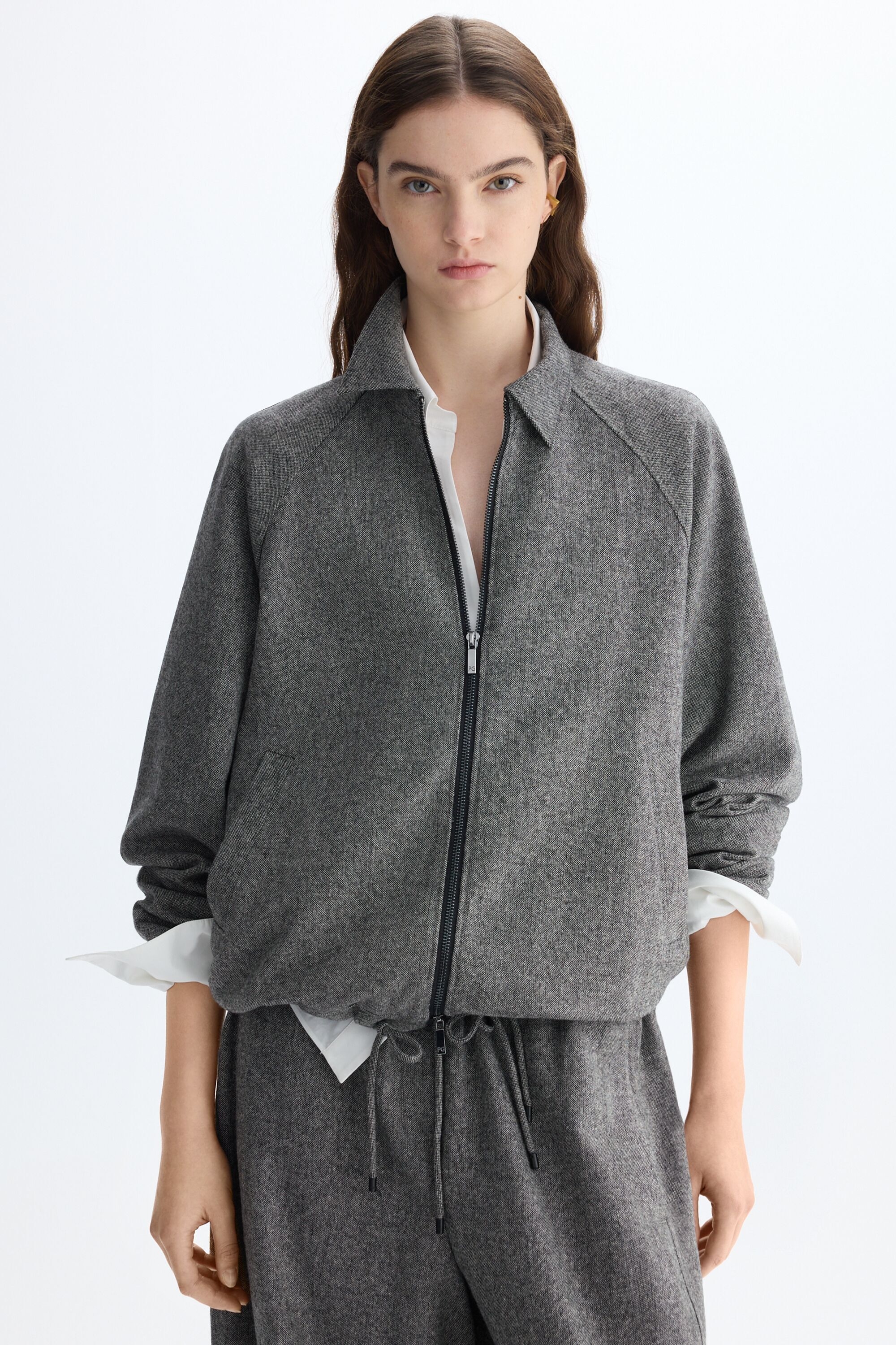 Wool tweed straight-fit bomber shirt