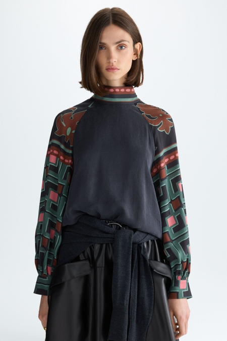 AFRICUBO ORNAMENTAL PRINT CUPRO OVERSIZE BLOUSE