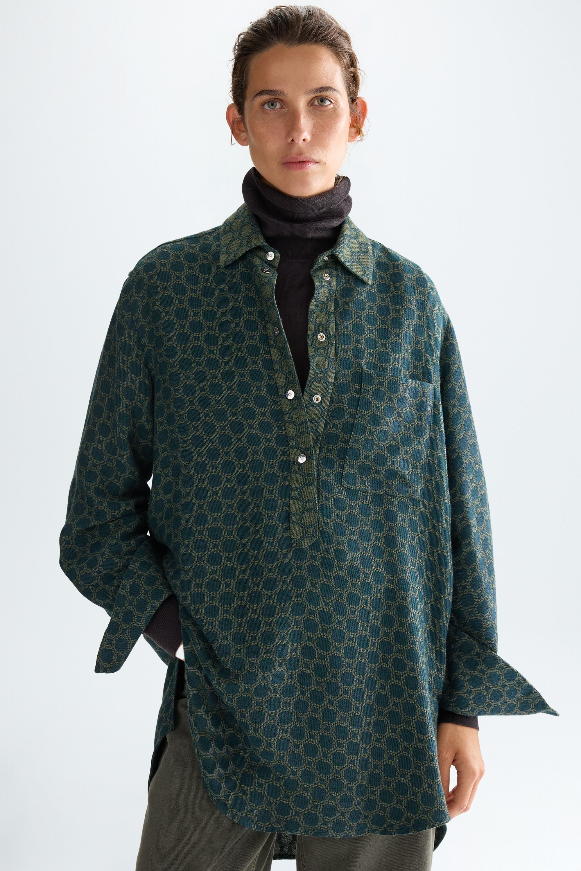 Jacquard oversize long shirt