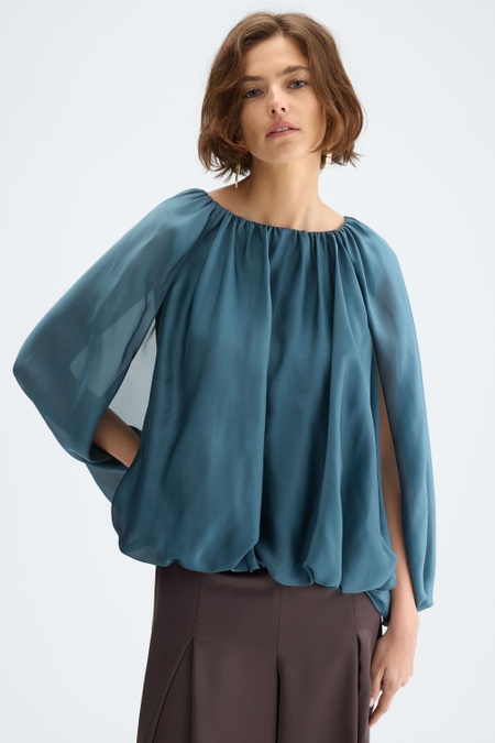 SEMI-SHEER CHIFFON BALLOON BLOUSE