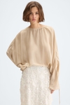Top oversize chiffon manga fruncida