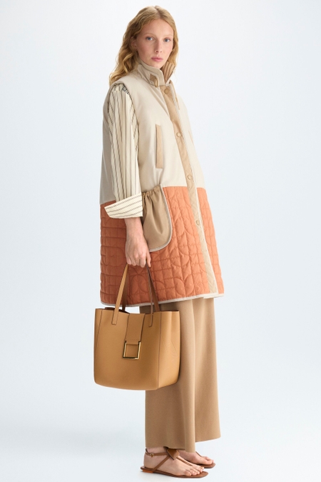BAUHAUS-QUILTED TECHNICAL COTTON FLANNEL A-LINE GILET