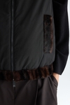 Faux fur quilted nylon reversible gilet
