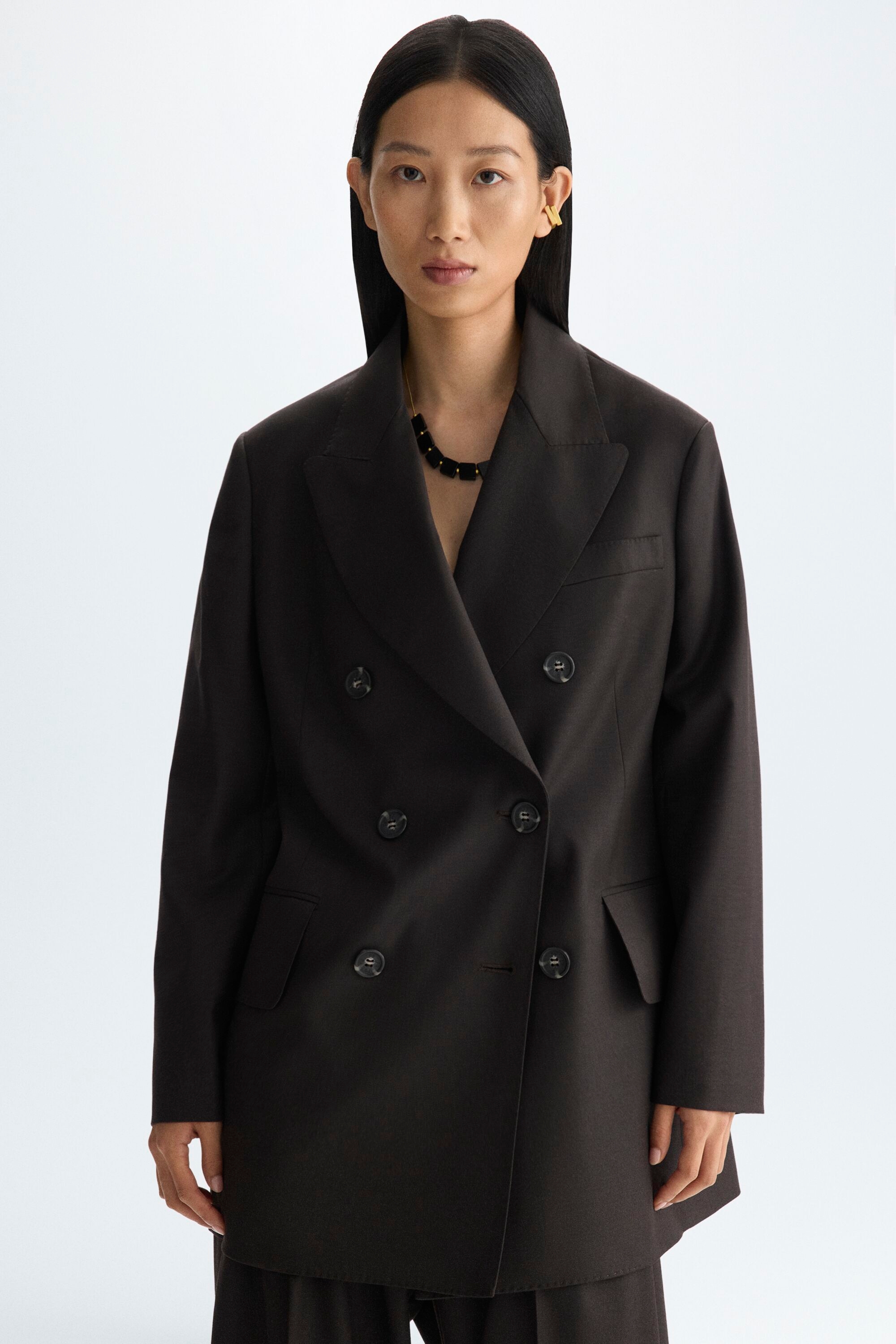 Cool wool straight-fit tailored jacket with belt