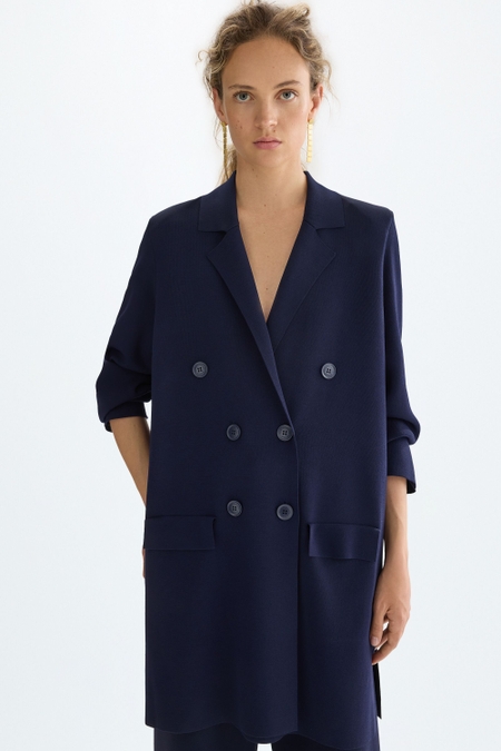 STRETCH-KNIT DOUBLE-BREASTED OVERSIZE TAILORED JACKET