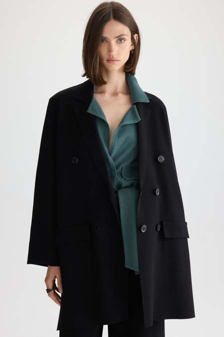 STRETCH-KNIT DOUBLE-BREASTED OVERSIZE TAILORED JACKET