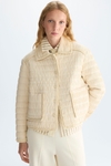 Quilted pleated nylon A-line jacket