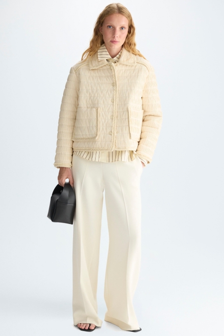 QUILTED PLEATED NYLON A-LINE JACKET