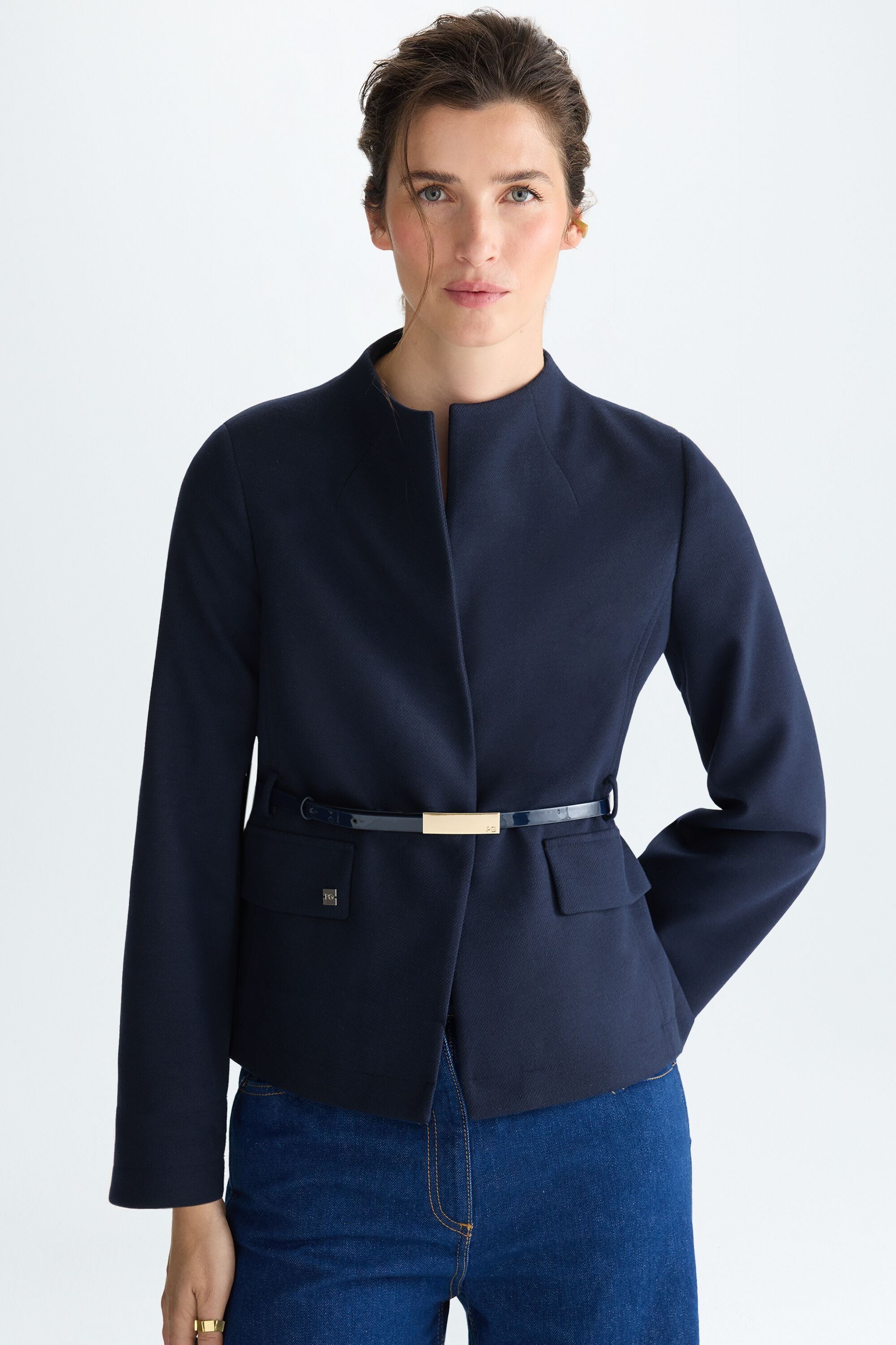 Wool-effect twill fitted short jacket