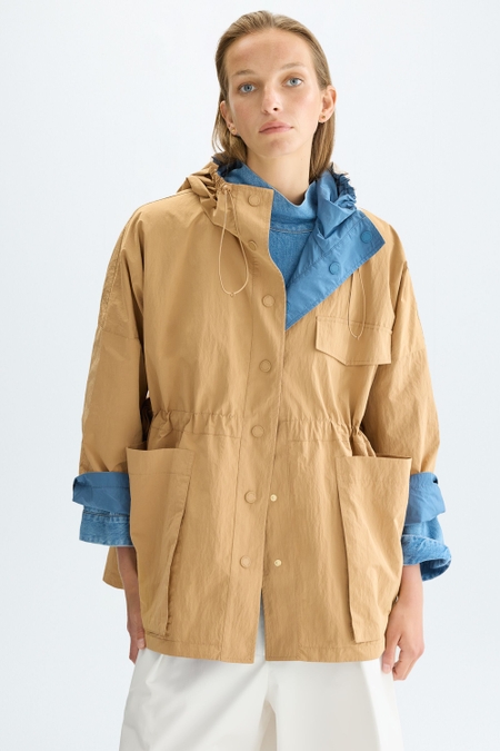 HOODED NYLON OVERSIZE REVERSIBLE COAT