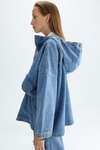 Hooded denim oversize coat