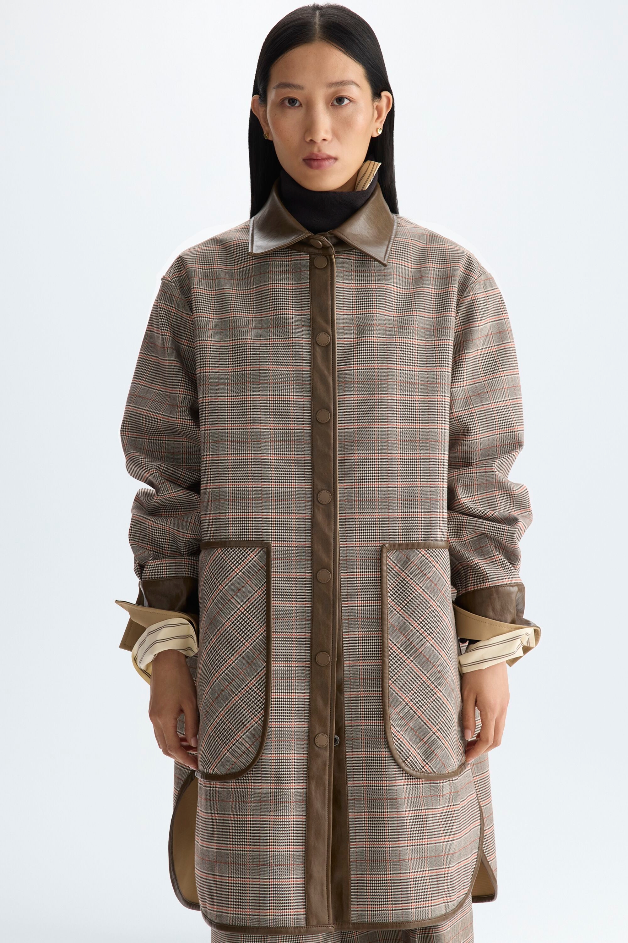 Chequered double nylon reversible coat