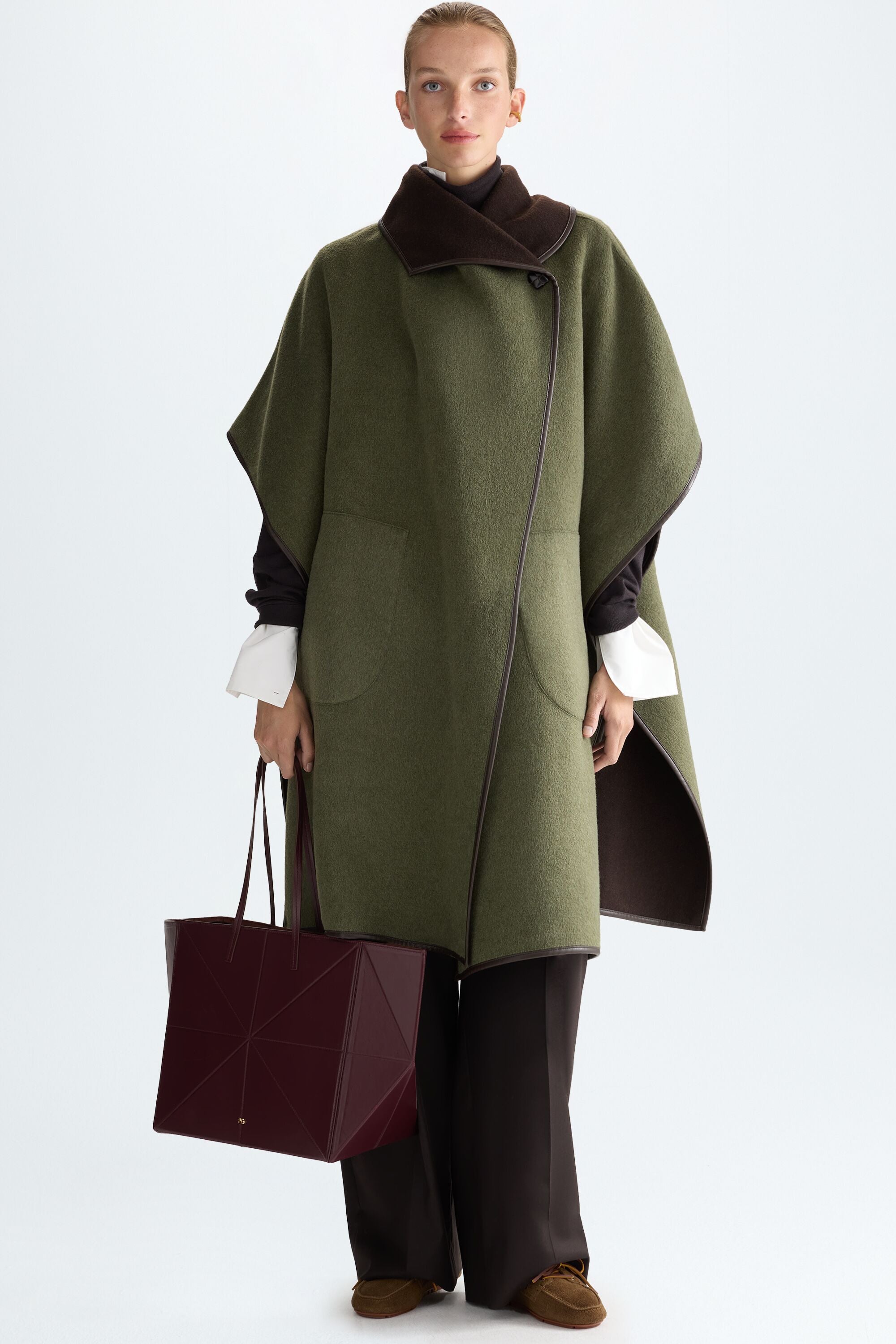 Double-faced wool oversize cape khaki - Purificacion Garcia