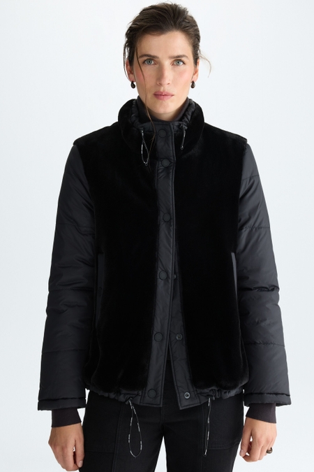 FAUX FUR QUILTED NYLON REVERSIBLE COAT